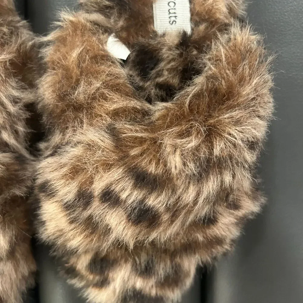 J.Crew Crewcuts Leopard Faux Fur Furry Slippers Brown Size K10